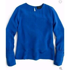 J. Crew Collection 100% Silk Popover Top Blouse Royal Blue Long Sleeve Size 000